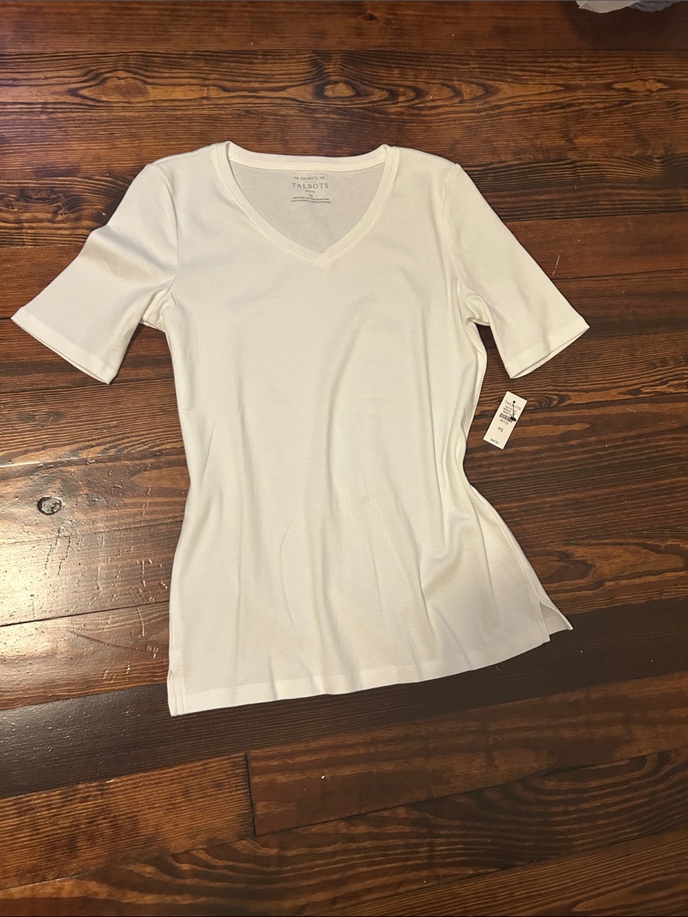 Talbots White V-Neck Short Sleeve Tee
